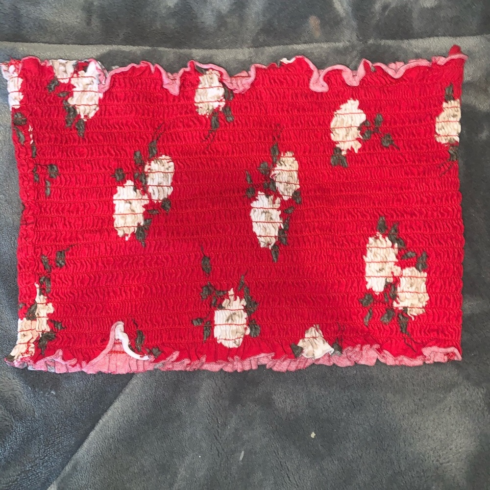 Red floral tube top